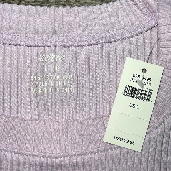 AERIE Ribbed Crop Tank Top Size Large Pastel Purple Muscle Tank Retro 90s Y2K - Picture 2 of 5